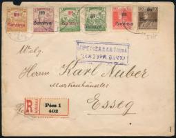 1919 Ajánlott cenzúrázott levél 6 db Baranya I. bélyeggel / Registered censored cover
Certificate: ...