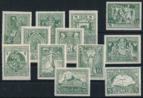 1916 Magyar Béketemplom javára kiadott 12 db klf zöld levélzáró bélyeg