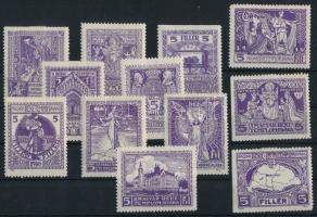 1916 Magyar Béketemplom javára kiadott 12 db klf lila levélzáró bélyeg