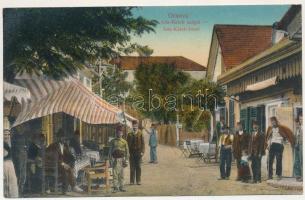1917 Ada Kaleh (Orsova), Török bazár üzletek. Vasúti levelezőlapárusítás 3. sz. 1916. / Turkish bazaar, shops (r)