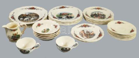 Sarreguemines Obernai 28 részes szervírozó összeállítás, jelzett, közte 1-1 sérüléssel, repedéssel, kopással.