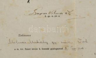 1940 M. Kir. "Szent István" 3. Honvéd Gyalogezred Parancsnokság Búcsúbarancsa, Bayor Vilmo...