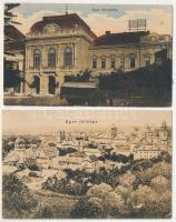 Eger - 2 db RÉGI város képeslap: látkép, városháza