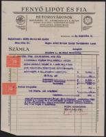 1928 Bp., Fenyő Lipót és Fia bútorgyárosok fejléces számlája Kézdi-Kovács László (1864-1942) festőművész részére Római parti villájához rendelt bútorokról, 2x10f okmánybélyeggel