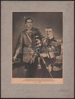 cca 1930-1940 Vitéz Nagybányai Horthy Miklós kormányzó és fia, Vitéz nagybányai Horthy István kormányzóhelyettes díszmagyaros portréja, papír kartonon, kopásnyomokkal, 27x19 cm, karton: 36x27 cm