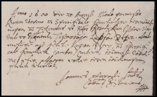 1650 Nagyvárad Körössi István, Rosaly Kun István és Lupsa Péter birtokügyben kelt részben magyar nye...