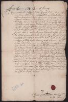 1668 Ungvárban lakó Budai Erzsébet adóslevele 100 forintról Katai Mátyás és Szalai Kata asszonyságnak, melyben saját házát zálogul adja. Gyűrűspecséttel és keze vonásával hitelesített. Magyar nyelven