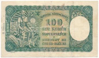 Szlovákia 1940. 100K II. kiadás, csehszlovák bélyeggel, "G9 883774" T:F
Slovakia 1940. 10...