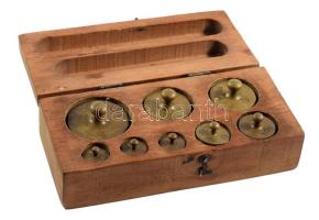 Súlykészlet, komplett réz, fa dobozban. 15 cm