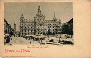 Graz, Rathhaus mit Herrngasse. Regel &amp; Krug, Hans Nachbargauer / street, town hall, market (EK)