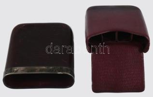 cca 1900 Bőr négyhelyes szivartartó ezüst (Ag) peremezéssel, jelzett, Bécs, 1872-1922 közötti fémjel, 900 ezrelékes ezüst, 11x9 cm