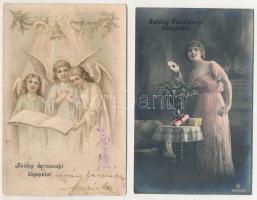 11 db RÉGI motívum képeslap: karácsonyi és újévi üdvözlőlapok / 11 pre-1945 motive postcards: Christ...