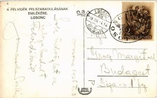 1938 Losonc, Lucenec; bevonulás, katonák, díszkapu "Éljen Nagy-Magyarország" felirattal / ...