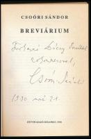 Csoóri Sándor: Breviárium. DEDIKÁLT! Bp., 1988, Eötvös. 252p. Kiadói papírkötés, jó állapotban