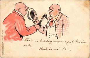 Bald men humour art postcard. Lith.-Artist. Anstalt München (vorm. Gebrüder Obpacher) Serie XV. No. 16962. litho (fl)