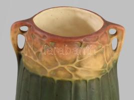 cca 1910-1920 Plasztikus szecessziós díszítésű fajansz váza, jelzett, kis kopással, m: 21,5 cm