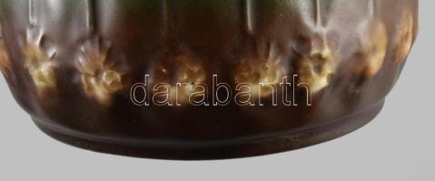 cca 1910-1920 Plasztikus szecessziós díszítésű fajansz váza, jelzett, kis kopással, m: 21,5 cm