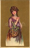 Italian lady art postcard. Anna &amp; Gasparini 104-3. (fl)