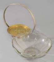 Régi ezüstözött kínáló üveg tállal, m: 27 cm