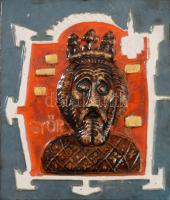 Pázmándy Antal (1943-): Szent László király. Mázas samottos kerámia dombormű, fjelzett 21x23 cm