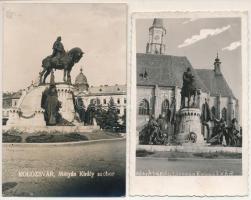 Kolozsvár, Cluj; Mátyás király szobor / statue, monument - 2 db RÉGI képeslap / 2 pre- 1945 postcards + "1940 Kolozsvár visszatért" So. Stpl.