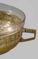 Szecessziós alpakka kínáló, jelzett, üveg betéttel, 16x7 cm