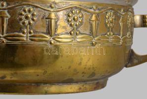 Szecessziós alpakka kínáló, jelzett, üveg betéttel, 16x7 cm