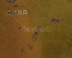 Szecessziós alpakka kínáló, jelzett, üveg betéttel, 16x7 cm