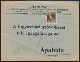 ~1941 "HANGYA" A Magyar Gazdaszövetség és fogyasztási és értékesítéső szövetkezetnek erdélyi kirendeltsége Nagyenyed futott cenzúrás levél Károly 20f bérmentesítéssel Apahidára küldve