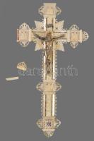 Antik jeruzsálemi feszület, faragott gyöngyház részekkel, levált darabja megvan, 31x18 cm