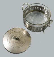 Antik cukortartó üveg betéttel, 14x8 cm