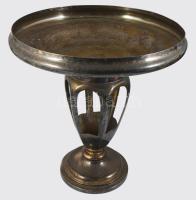 Szecessziós ezüstözött alpakka talpas kínáló, üvegbetét nélkül, m. 32 cm