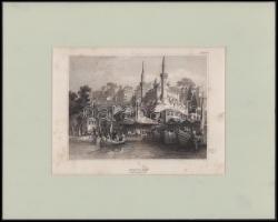 Scutari am Bosporus (Üsküdar, Isztambul ázsiai oldalán egy lakónegyed), acélmetszet, paszpartuban, felületén foltokkal, a paszpartu kettévált, 11x15 cm, paszpartu: 24x30 cm