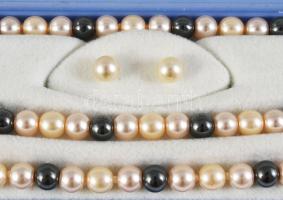 Mallorcai gyöngy ékszer szett, ezüst (Ag) kapoccsal, fülbevaló pár, nyaklánc, karkötő, díszdobozban