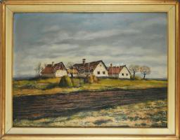 Gácsi Mihály (1926-1987): Április. Olaj, farost. Jelzett. Hátoldalán Képcsarnok Vállalat címkéjével. Dekoratív fakeretben. 60x80 cm.