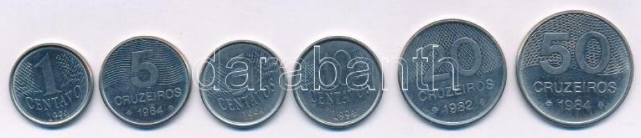 Brazília 1982. 20C + 1984. 5C + 50C + 1994. 1c + 5c + 10c rozsdamentes acél T:AU Brazil 1982. 20 Cruzeiros + 1984. 5 Cruzeiros + 50 Cruzeiros + 1994. 1 Centavo + 5 Centavo + 10 Centavo stainless steel C:AU
