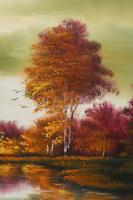 Bánkuti Gertrúd (1948-): Alkony. Olaj, farost. Jelezve jobbra lent. Hátoldalán autográf felirattal. ...