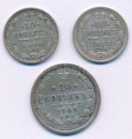 Orosz Birodalom 1904. 20k Ag + 1909. 10k Ag + 1913. 10k Ag T:AU-XF Russian Empire 1904. 20 Kopeks Ag + 1909. 10k Ag + 1913. 10 Kopeks Ag C:AU-XF
