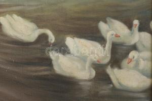 Jelzés nélkül: Libapásztorlány. Olaj, vászon. Dekoratív, kissé sérült fakeretben. 60×40 cm