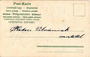 1905 Újévi üdvözlet. Serie 225. / New Year greeting art postcard. Art Nouveau, floral, Emb. litho