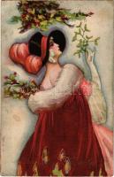 Karácsonyi üdvözlet! Ballerini &amp; Fratini / Italian and Hungarian Christmas greeting art postcard (Rb)