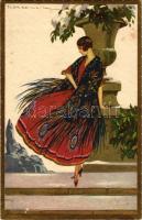Olasz hölgy művészlap / Italian lady art postcard. Degami 3016. s: T. Corbella (lyuk / pinhole)
