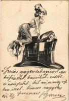 1902 Love couple humour art postcard