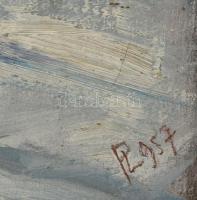 PL jelzéssel: Csendélet, 1957. Olaj, vászon. Dekoratív, kissé sérült fakeretben. 34×32,5 cm