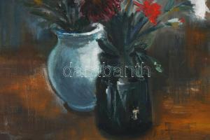 PL jelzéssel (jobbra lent halványan): Csendélet. Olaj, vászon. Dekoratív, kissé sérült fakeretben. 3...