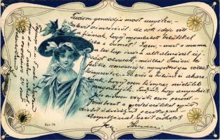 1902 Lady art postcard. Art Nouveal, floral, litho (EB)