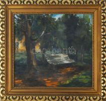 Jelzés nélkül: Parkrészlet. Olaj, vászon. Dekoratív, kissé sérült fakeretben. 32×34 cm.