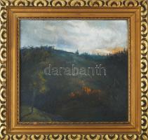 Jelzés nélkül: Hegyvidéki táj. Olaj, vászon. Dekoratív, kissé sérült fakeretben. 32×34 cm.