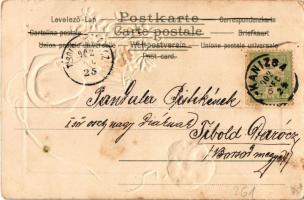 1902 Boy art postcard. Art Nouveal, floral, Emb. litho (lyuk / pinhole)