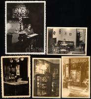 cca 1930-1950 Régi lakásbelsők, bútorok, 4 db fotó, 6×9 és 9×11 cm